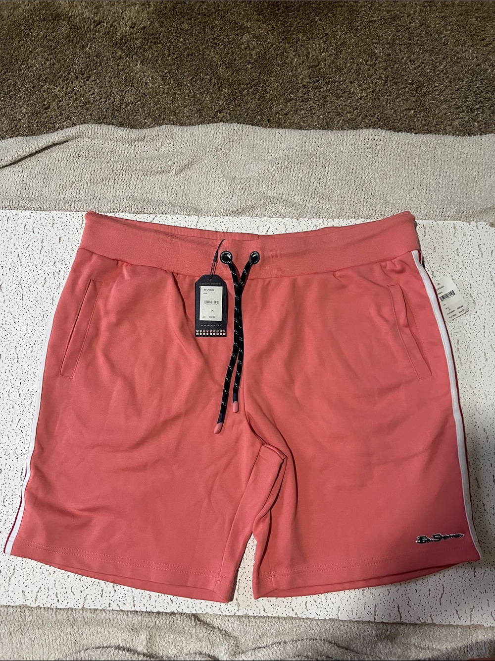 Ben Sherman Coral Pink Athletic Drawstring Shorts with White Side Stripe